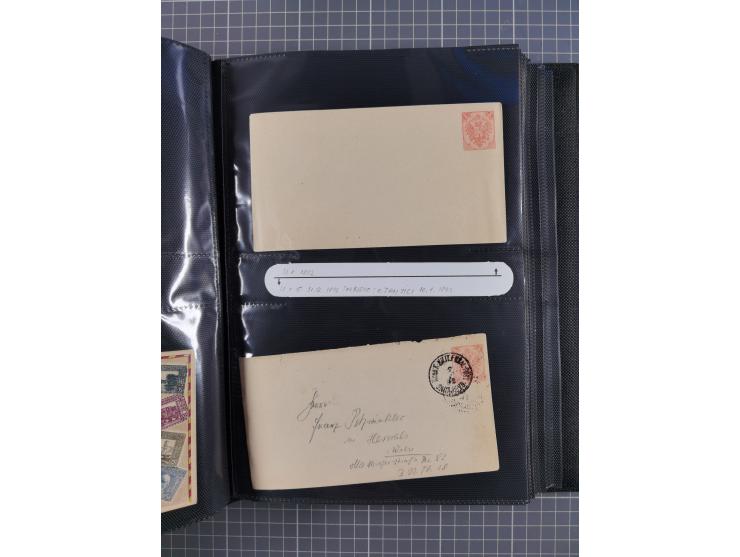 1879/1918, Ganzsachensammlung im Album mit Antwortkarten und Kartenbriefen, insgesamt über 60 Stück. Doppelzensurkarte nach K