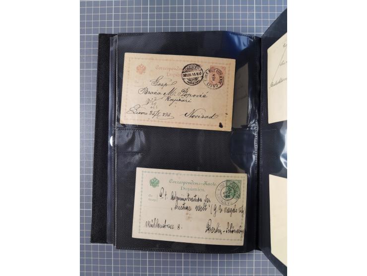 1879/1918, Ganzsachensammlung im Album mit Antwortkarten und Kartenbriefen, insgesamt über 60 Stück. Doppelzensurkarte nach K