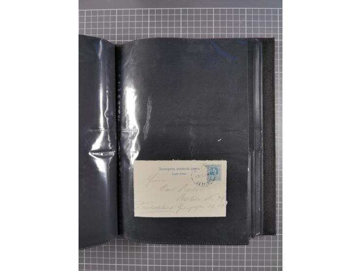 1888/1915, Ganzsachensammlung im Album in beiden Erhaltungen, meist verschiedene mit Antwortkarten, Streifbändern, Umschlägen