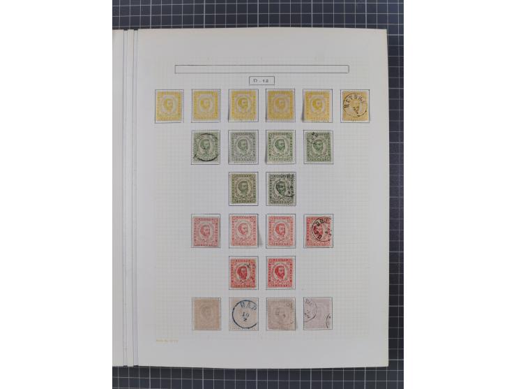 1874/1910, Sammlung auf selbstgestalteten Blättern mit sehr spezialisiertem Teil Erstausgaben 1-7 nach Auflagen und Zähnungen