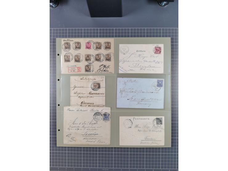 1889/1910 (ca.), Sammlung mit über 75 Briefen und Karten, inkl. Kiautschou, mit Vorläufern, Feldpost- und Schiffspost, intere