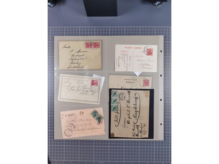 1889/1910 (ca.), Sammlung mit über 75 Briefen und Karten, inkl. Kiautschou, mit Vorläufern, Feldpost- und Schiffspost, intere