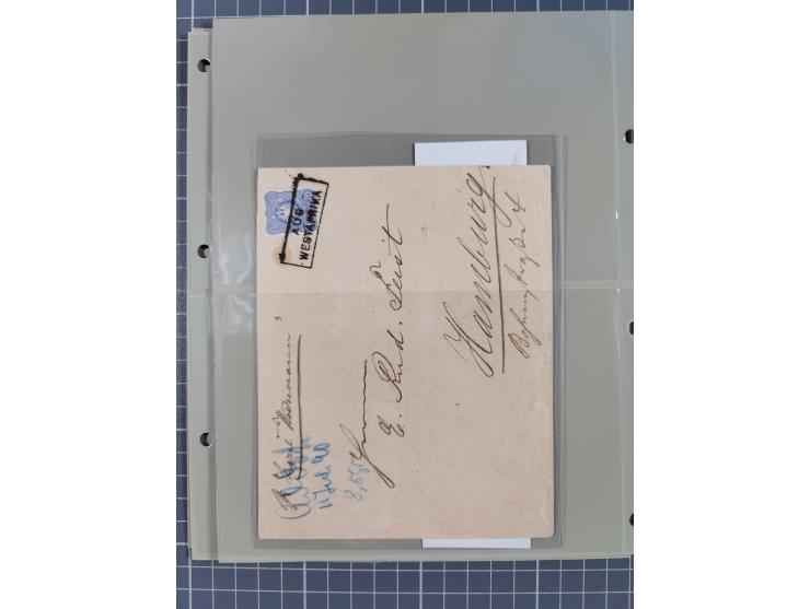 1890/1909 (ca.), DSWA und DOA, Partie mit 39 Briefen und Karten, interessanten Frankaturen und Verwendungen, dabei u.a DOA Mi