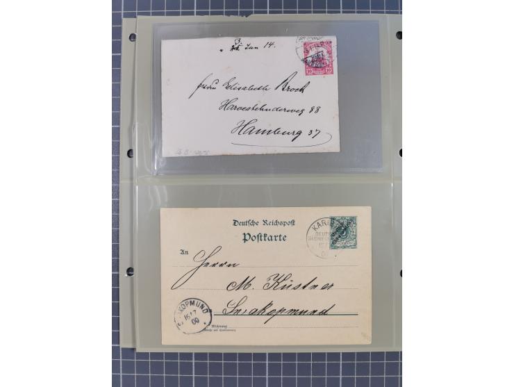 1890/1909 (ca.), DSWA und DOA, Partie mit 39 Briefen und Karten, interessanten Frankaturen und Verwendungen, dabei u.a DOA Mi