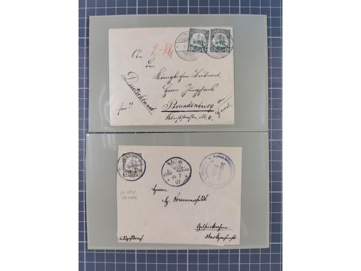 1890/1909 (ca.), DSWA und DOA, Partie mit 39 Briefen und Karten, interessanten Frankaturen und Verwendungen, dabei u.a DOA Mi