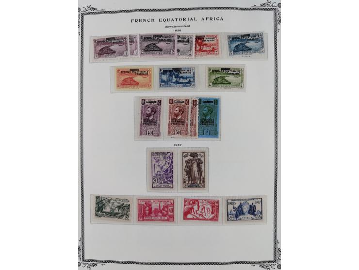 1936/49, Collection on 21 Scott album leaves, unused and mnh, starting Congo overprinted sets 1936, including good part air m