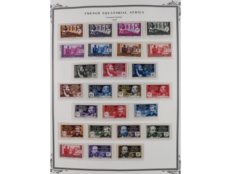 1936/49, Collection on 21 Scott album leaves, unused and mnh, starting Congo overprinted sets 1936, including good part air m