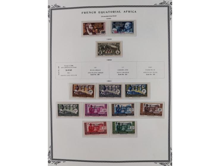 1936/49, Collection on 21 Scott album leaves, unused and mnh, starting Congo overprinted sets 1936, including good part air m