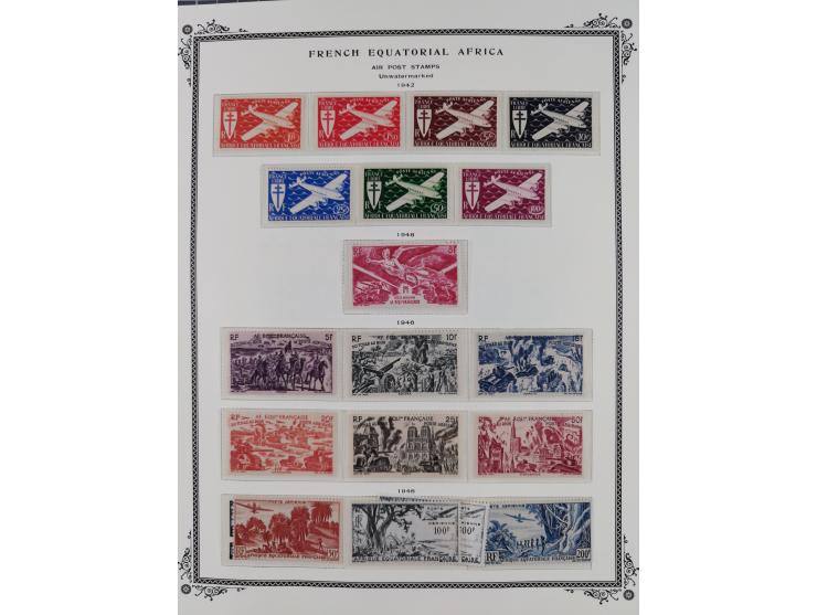 1936/49, Collection on 21 Scott album leaves, unused and mnh, starting Congo overprinted sets 1936, including good part air m