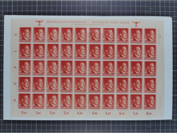 1941, Hitler 2-48 Gr., postfrischer Bogensatz, überkomplett, dabei verschiedene Formnummern und Oberrand durchgezähnt bzw. ni