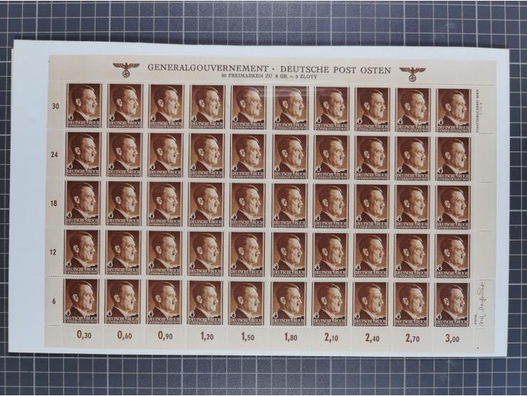 1941, Hitler 2-48 Gr., postfrischer Bogensatz, überkomplett, dabei verschiedene Formnummern und Oberrand durchgezähnt bzw. ni