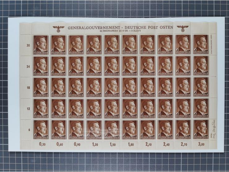 1941, Hitler 2-48 Gr., postfrischer Bogensatz, überkomplett, dabei verschiedene Formnummern und Oberrand durchgezähnt bzw. ni