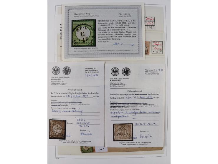 1872/1945, reichhaltige gestempelte Sammlung in 3 Bänden, dabei Brustschilde mit u.a. 21b und 27b + c, danach Mi. 66 (3), 78 