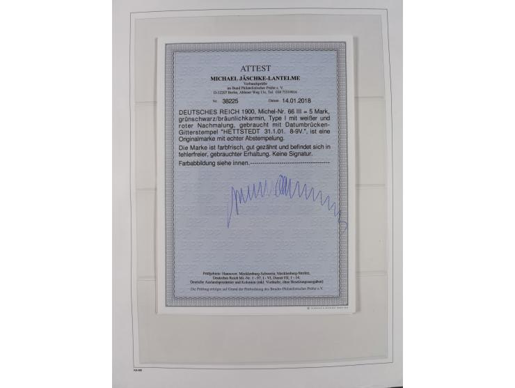 1872/1945, reichhaltige gestempelte Sammlung in 3 Bänden, dabei Brustschilde mit u.a. 21b und 27b + c, danach Mi. 66 (3), 78 