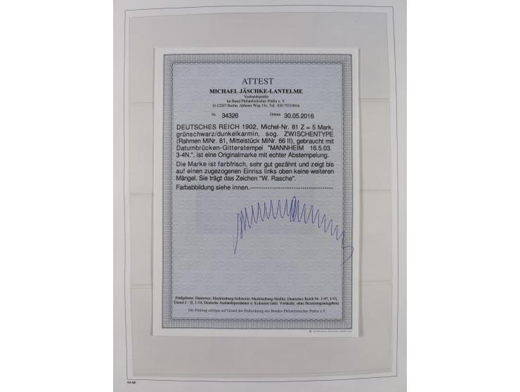 1872/1945, reichhaltige gestempelte Sammlung in 3 Bänden, dabei Brustschilde mit u.a. 21b und 27b + c, danach Mi. 66 (3), 78 