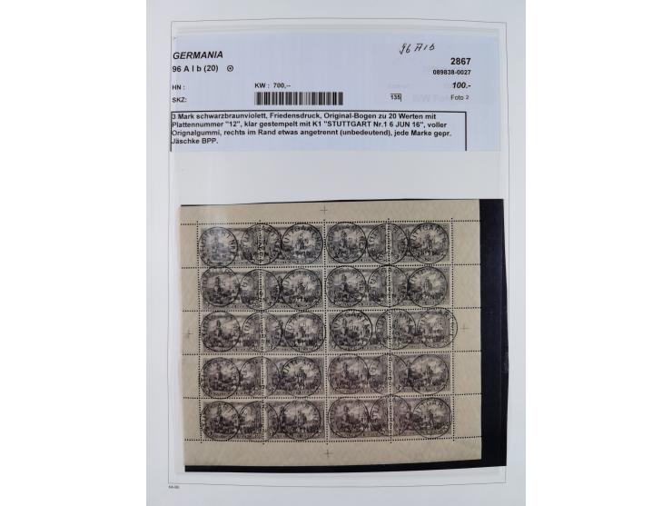 1872/1945, reichhaltige gestempelte Sammlung in 3 Bänden, dabei Brustschilde mit u.a. 21b und 27b + c, danach Mi. 66 (3), 78 