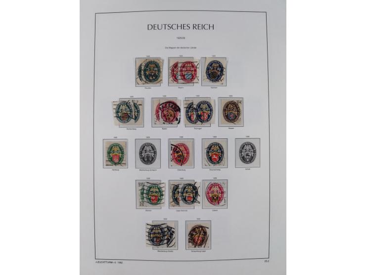 1872/1945, reichhaltige gestempelte Sammlung in 3 Bänden, dabei Brustschilde mit u.a. 21b und 27b + c, danach Mi. 66 (3), 78 