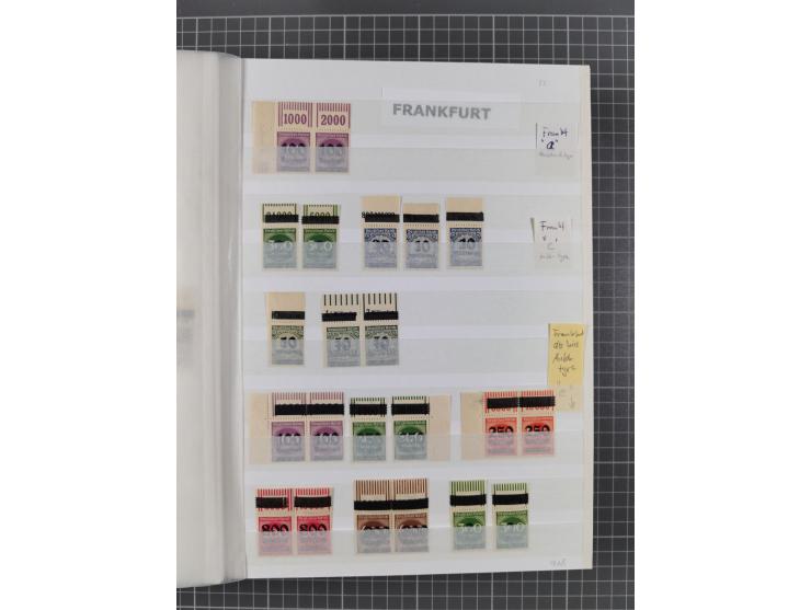 1923, OPD-Drucke, postfrische Sammlung von etwa 250 Stück, nach Orten sortiert, dabei Münster 289a und 293 (signiert Infla bz