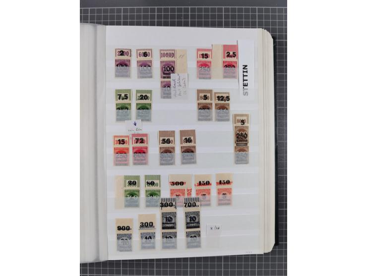 1923, OPD-Drucke, postfrische Sammlung von etwa 250 Stück, nach Orten sortiert, dabei Münster 289a und 293 (signiert Infla bz