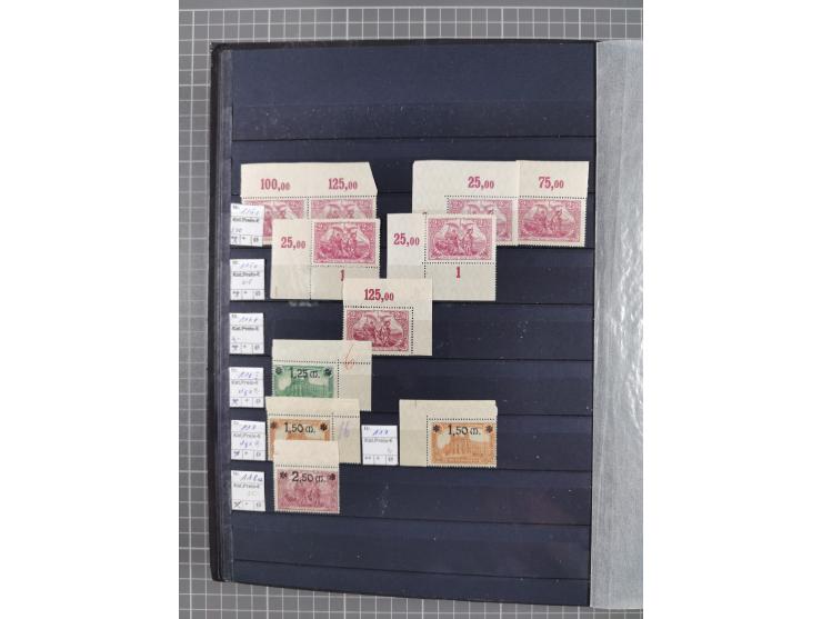 1915/44 (ca.), postfrische, wenig ungebrauchte und gestempelte Partie Oberrandstücke, einige 100 Stück, überwiegend Infla mit