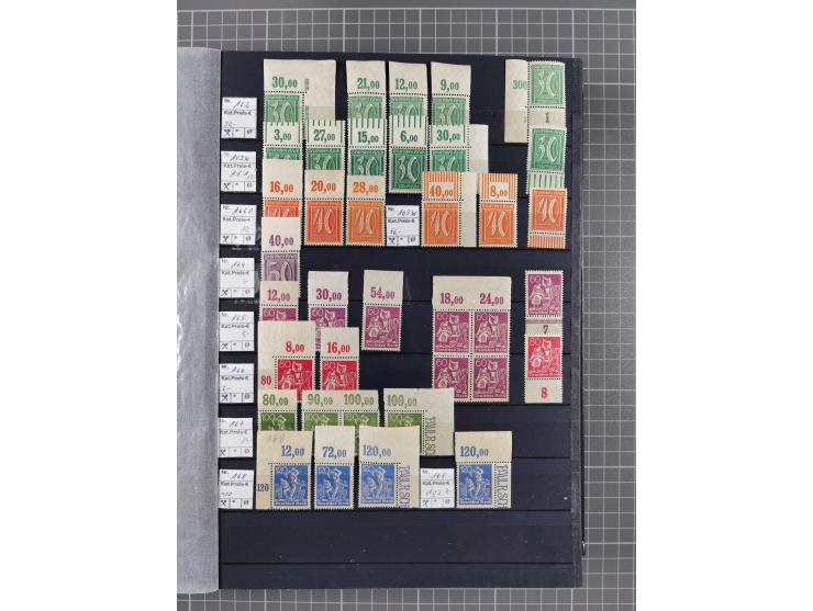 1915/44 (ca.), postfrische, wenig ungebrauchte und gestempelte Partie Oberrandstücke, einige 100 Stück, überwiegend Infla mit