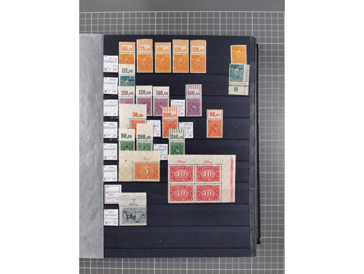 1915/44 (ca.), postfrische, wenig ungebrauchte und gestempelte Partie Oberrandstücke, einige 100 Stück, überwiegend Infla mit