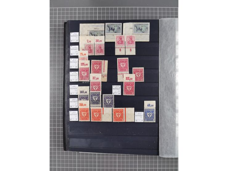 1915/44 (ca.), postfrische, wenig ungebrauchte und gestempelte Partie Oberrandstücke, einige 100 Stück, überwiegend Infla mit