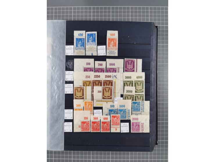 1915/44 (ca.), postfrische, wenig ungebrauchte und gestempelte Partie Oberrandstücke, einige 100 Stück, überwiegend Infla mit