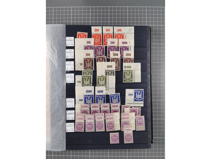 1915/44 (ca.), postfrische, wenig ungebrauchte und gestempelte Partie Oberrandstücke, einige 100 Stück, überwiegend Infla mit