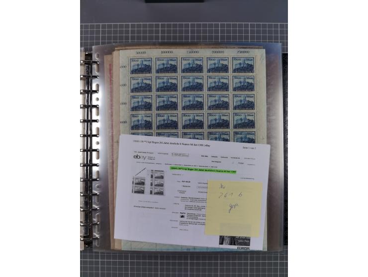 1900/23, reichhaltige und umfangreiche Bogensammlung in 9 Alben, vielfach spezialisiert nach Plattennummern, Farben und Typen