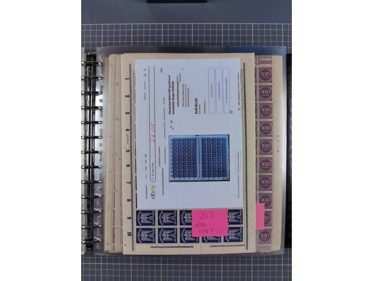 1900/23, reichhaltige und umfangreiche Bogensammlung in 9 Alben, vielfach spezialisiert nach Plattennummern, Farben und Typen