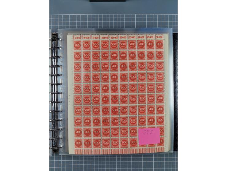 1900/23, reichhaltige und umfangreiche Bogensammlung in 9 Alben, vielfach spezialisiert nach Plattennummern, Farben und Typen