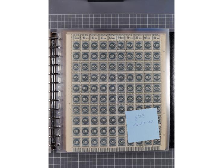 1900/23, reichhaltige und umfangreiche Bogensammlung in 9 Alben, vielfach spezialisiert nach Plattennummern, Farben und Typen