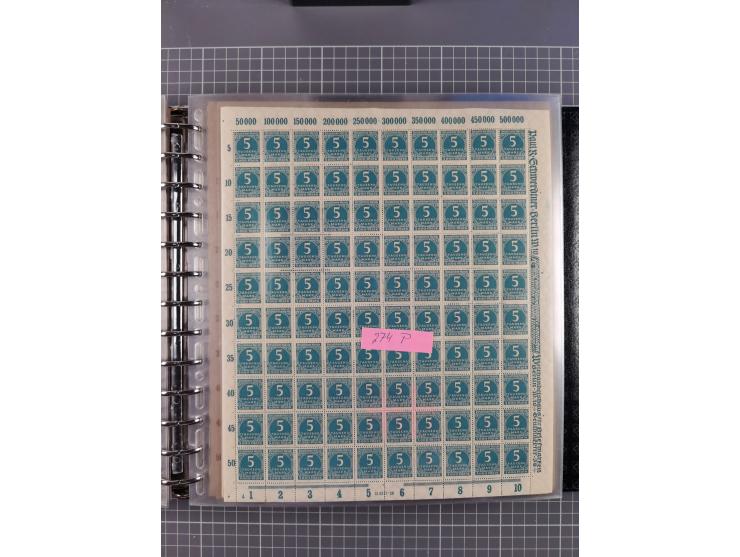 1900/23, reichhaltige und umfangreiche Bogensammlung in 9 Alben, vielfach spezialisiert nach Plattennummern, Farben und Typen