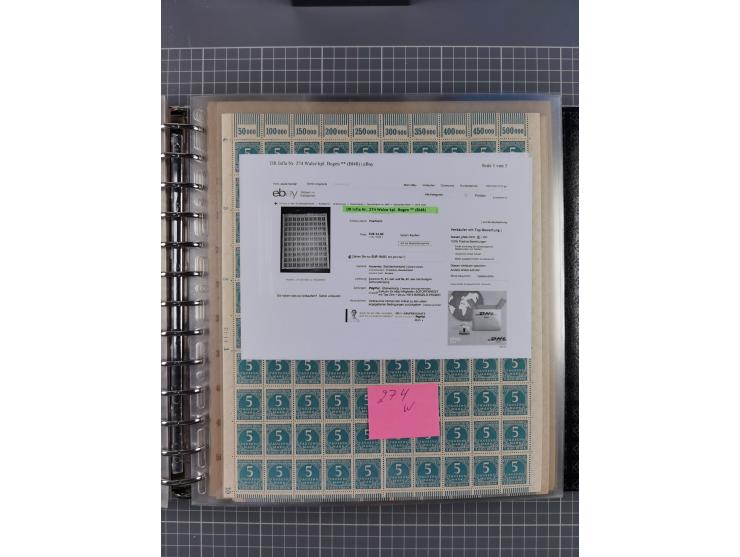 1900/23, reichhaltige und umfangreiche Bogensammlung in 9 Alben, vielfach spezialisiert nach Plattennummern, Farben und Typen