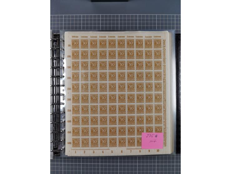 1900/23, reichhaltige und umfangreiche Bogensammlung in 9 Alben, vielfach spezialisiert nach Plattennummern, Farben und Typen