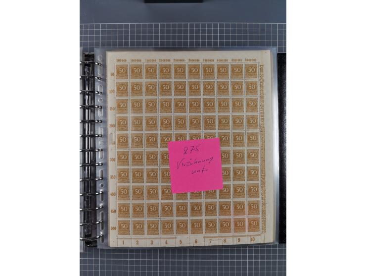 1900/23, reichhaltige und umfangreiche Bogensammlung in 9 Alben, vielfach spezialisiert nach Plattennummern, Farben und Typen