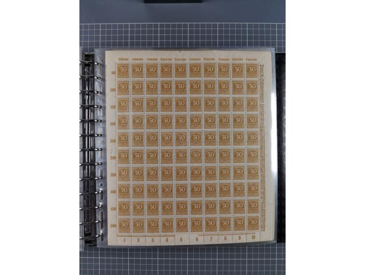 1900/23, reichhaltige und umfangreiche Bogensammlung in 9 Alben, vielfach spezialisiert nach Plattennummern, Farben und Typen