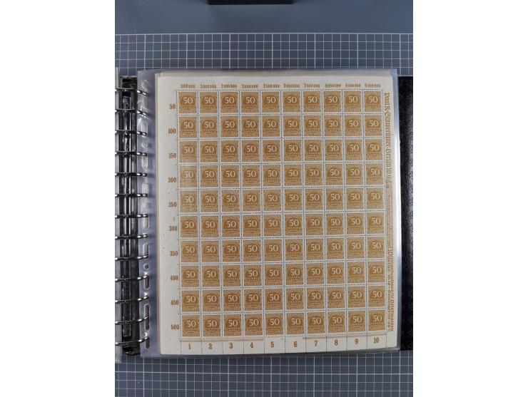 1900/23, reichhaltige und umfangreiche Bogensammlung in 9 Alben, vielfach spezialisiert nach Plattennummern, Farben und Typen