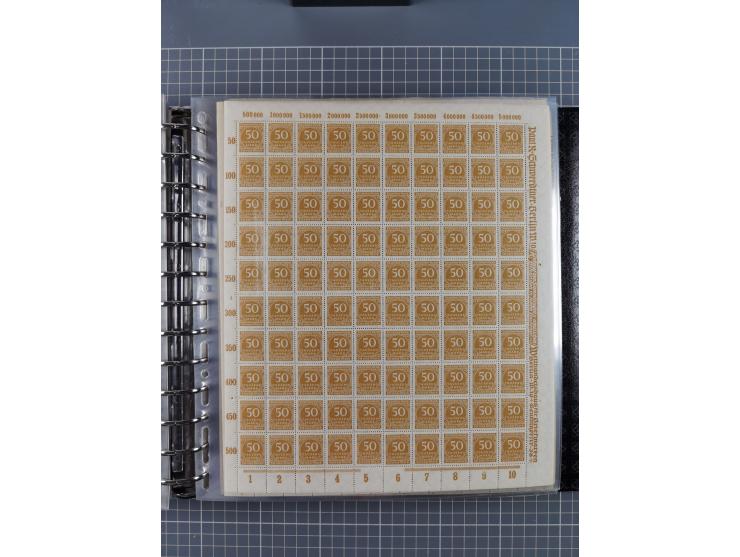 1900/23, reichhaltige und umfangreiche Bogensammlung in 9 Alben, vielfach spezialisiert nach Plattennummern, Farben und Typen