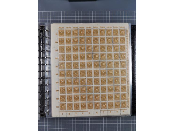 1900/23, reichhaltige und umfangreiche Bogensammlung in 9 Alben, vielfach spezialisiert nach Plattennummern, Farben und Typen