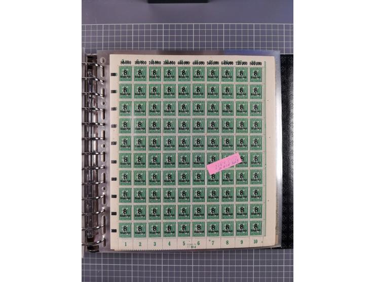 1900/23, reichhaltige und umfangreiche Bogensammlung in 9 Alben, vielfach spezialisiert nach Plattennummern, Farben und Typen