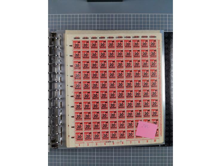 1900/23, reichhaltige und umfangreiche Bogensammlung in 9 Alben, vielfach spezialisiert nach Plattennummern, Farben und Typen