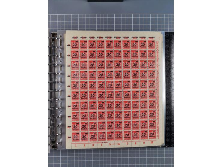 1900/23, reichhaltige und umfangreiche Bogensammlung in 9 Alben, vielfach spezialisiert nach Plattennummern, Farben und Typen