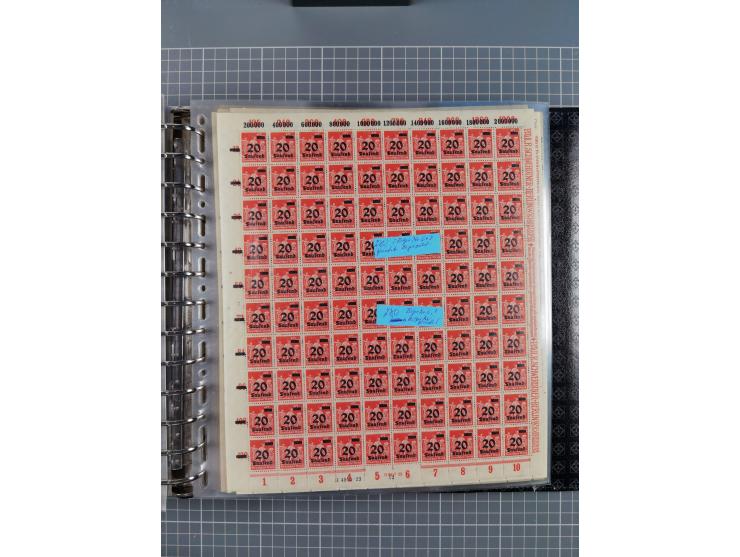1900/23, reichhaltige und umfangreiche Bogensammlung in 9 Alben, vielfach spezialisiert nach Plattennummern, Farben und Typen