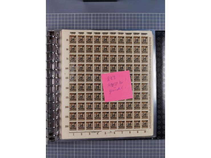 1900/23, reichhaltige und umfangreiche Bogensammlung in 9 Alben, vielfach spezialisiert nach Plattennummern, Farben und Typen