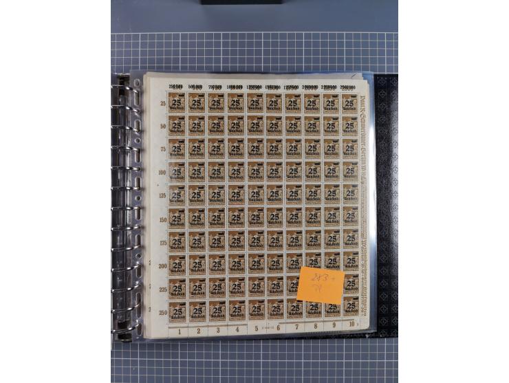 1900/23, reichhaltige und umfangreiche Bogensammlung in 9 Alben, vielfach spezialisiert nach Plattennummern, Farben und Typen