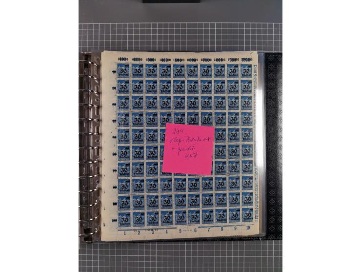 1900/23, reichhaltige und umfangreiche Bogensammlung in 9 Alben, vielfach spezialisiert nach Plattennummern, Farben und Typen