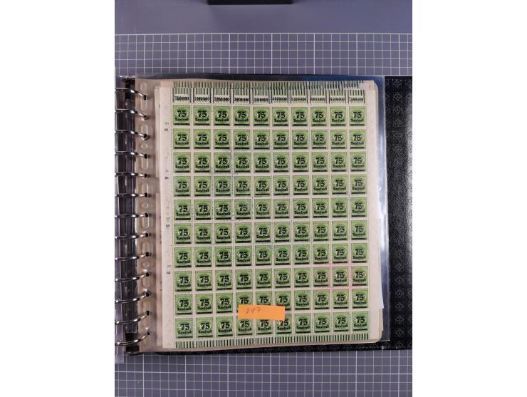 1900/23, reichhaltige und umfangreiche Bogensammlung in 9 Alben, vielfach spezialisiert nach Plattennummern, Farben und Typen