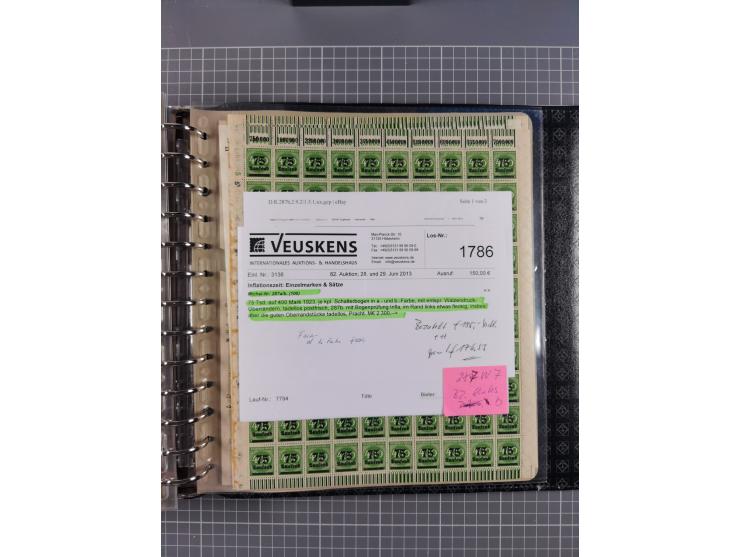 1900/23, reichhaltige und umfangreiche Bogensammlung in 9 Alben, vielfach spezialisiert nach Plattennummern, Farben und Typen